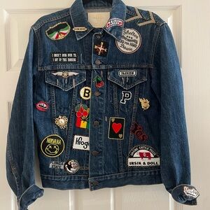 Erth Free People Denim Jacket with Colorful Patches XS/S